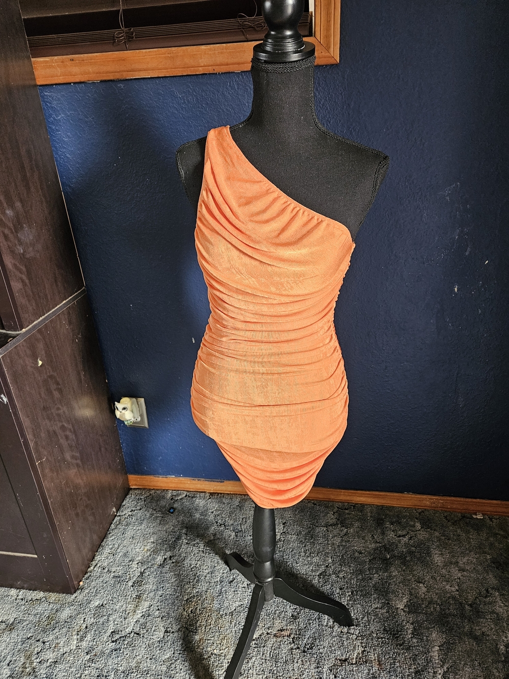 Lioness Asymmetric One-Shoulder Ruched Orange Mini Dress size xxs